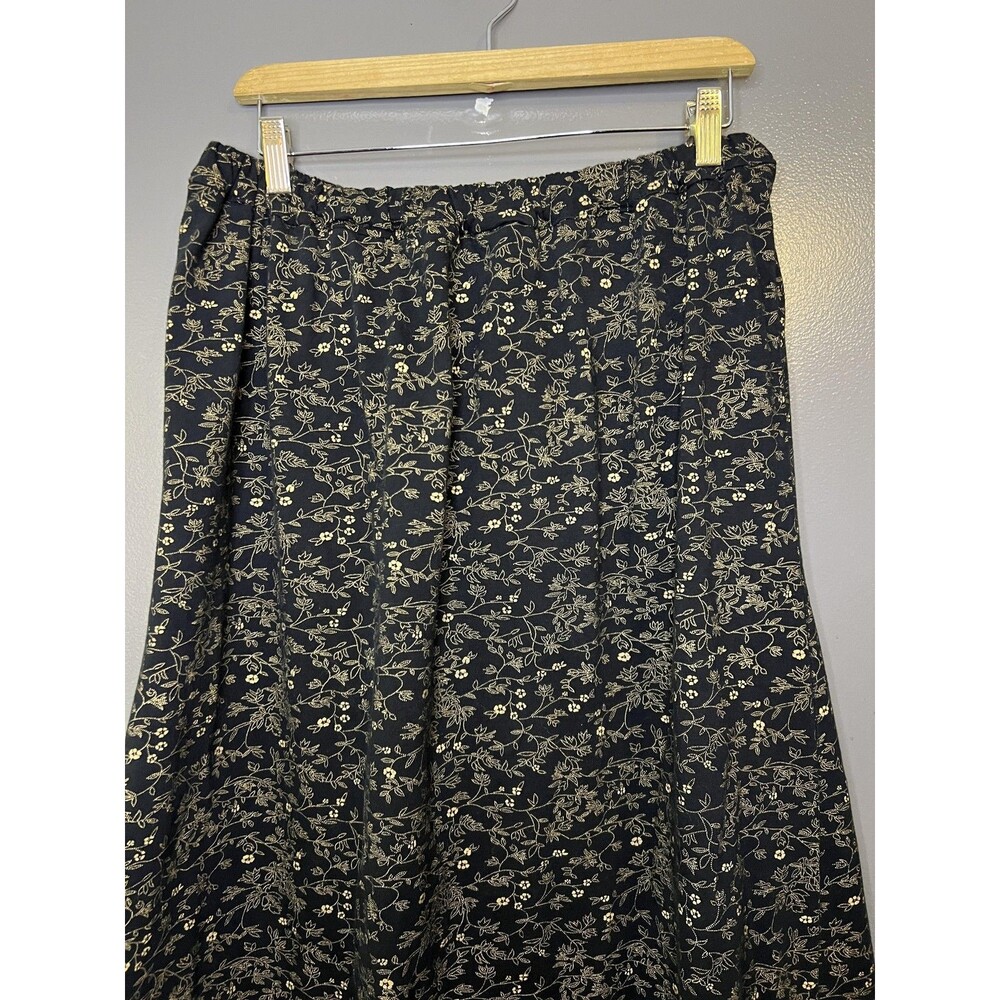 Handmade Black Floral Print Maxi Skirt Womens Med/Lrg Elastic Waist Long Boho